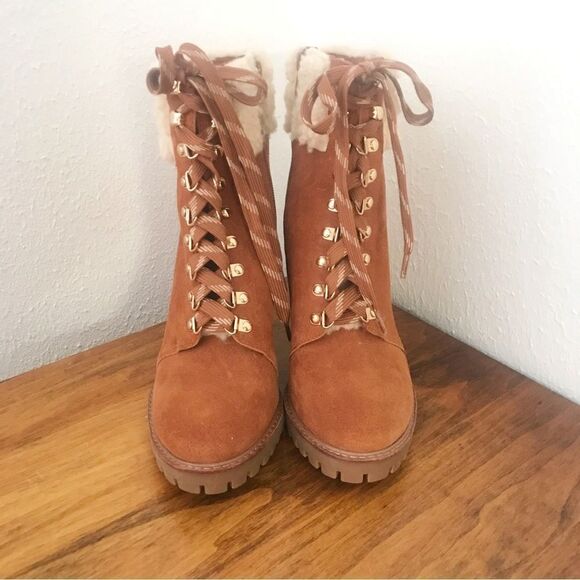 GIANNI BINI Suede Lug Sole Platform Hiking‎ Bootie Lace Up Brown Size 6 New - Picture 3 of 11